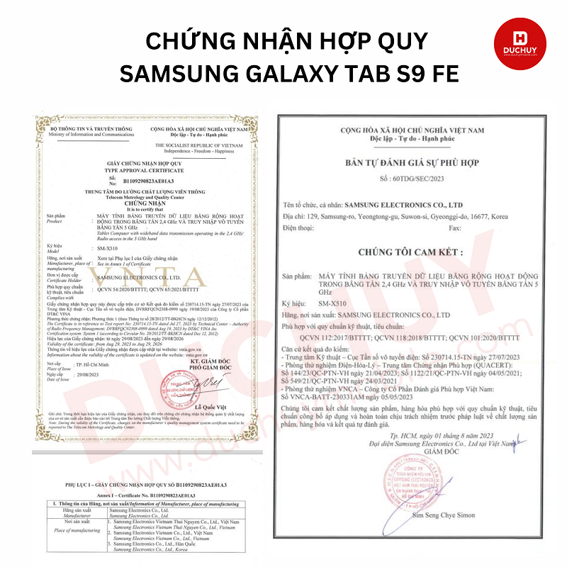 Giấy chứng nhận hợp quy Tab S9 FE