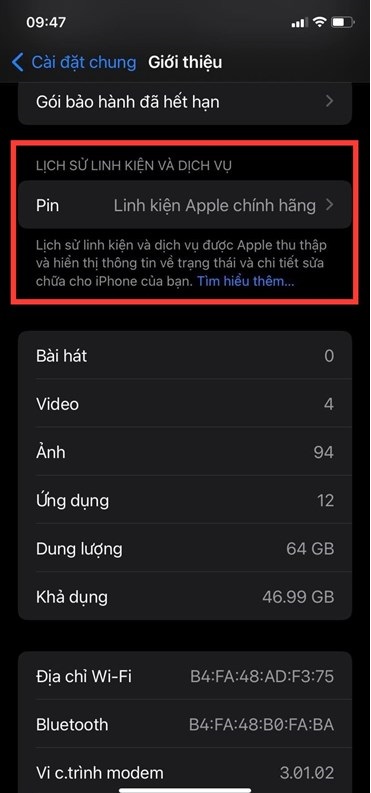 kiểm tra iPhone có bị thay linh kiện chính hãng hay không qua iOS