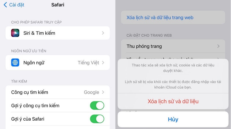 Xoá bộ nhớ cache của Safari để giải phóng Liên minh Vuaboss gồm Dubai Palace, VX88, FV88, VV88 iphone