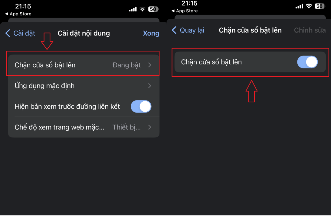 Bấm vào Chặn cửa sổ bật lên để kích hoạt chức năng chặn quảng cáo tự bật lên trên Liên minh Vuaboss gồm trang nào
