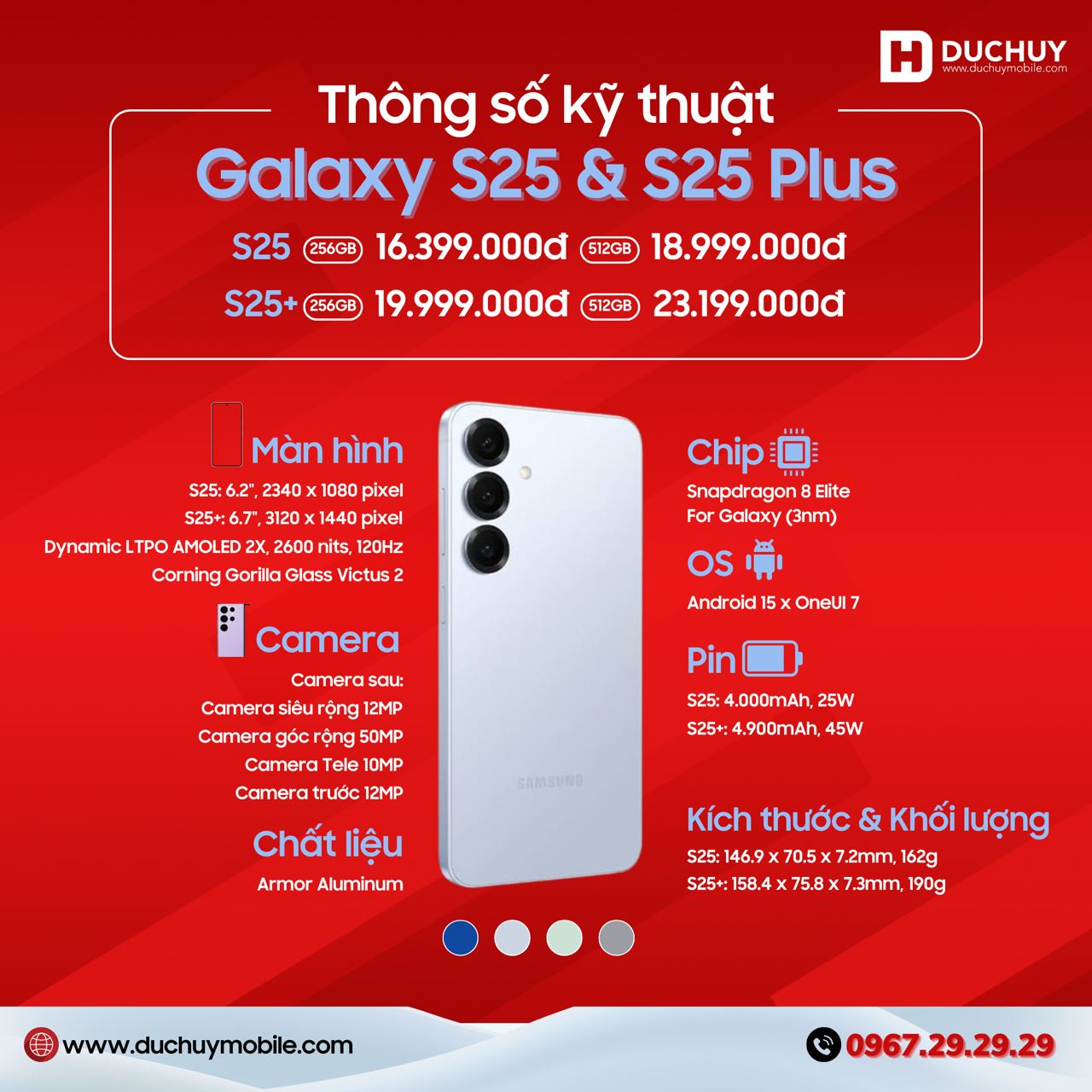 Thông số Liên minh Vuaboss Galaxy S25, Galaxy S25 Plus chi tiết