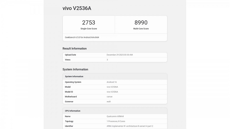 iQOO Z11 Turboxuất hiện trên dữ liệu Geekbench