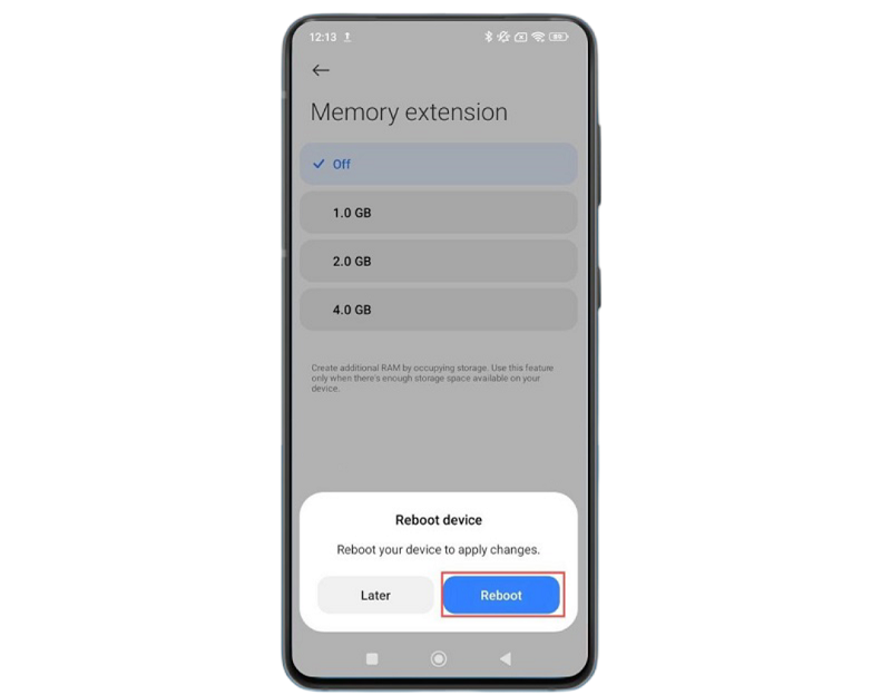 Chọn Reboot để máy restart và áp dụng Liên minh Vuaboss RAM ảo mới.