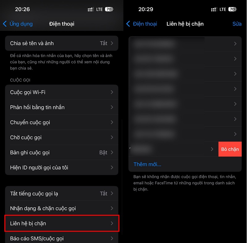 Cách xem danh sách liên hệ bị chặn cuộc gọi trên iPhone