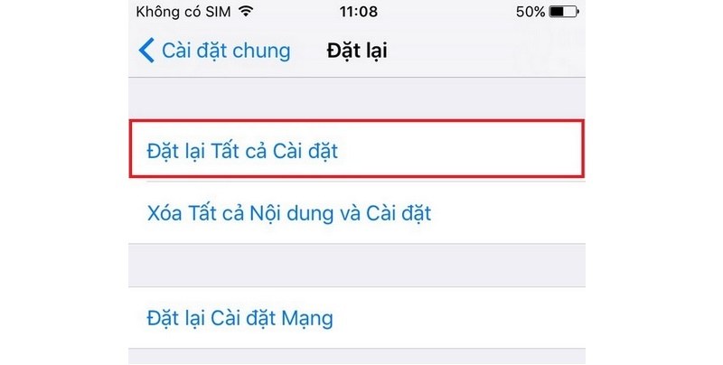 reset iphone đặt lại tất cả
