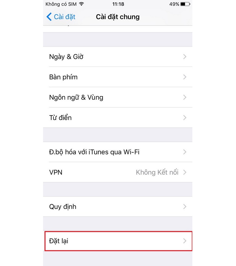 reset iphone đặt lại