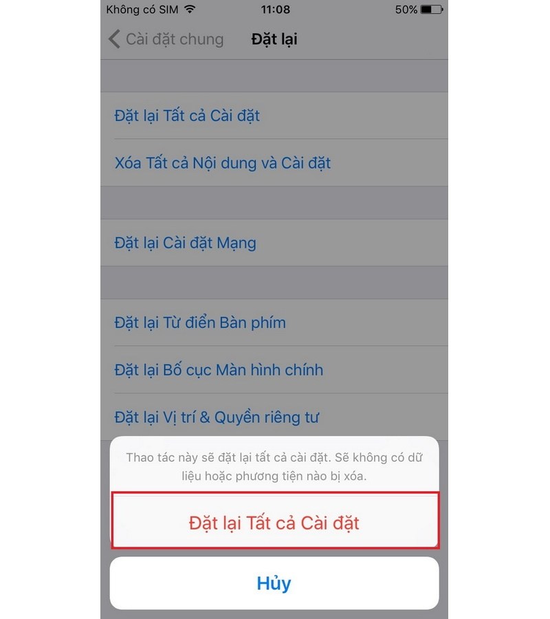 reset iphone hoàn thành