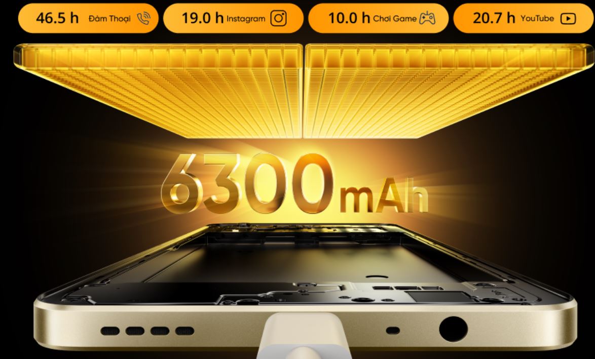 realme Note 70 có pin 6.300 mAh bền bỉ