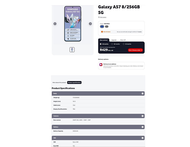 Danh sách nhà bán lẻ của Galaxy A57