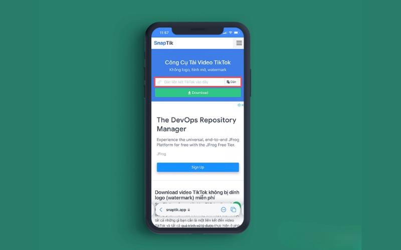 Cách sử dụng SnapTik App trên Liên minh Vuaboss gồm trang nào bước 2