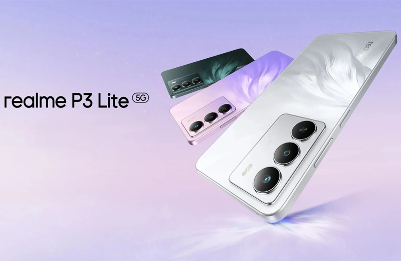 Realme P3 Lite 5G có 3 tùy chọn màu sắc: Tím, Trắng, Xanh lá đậm