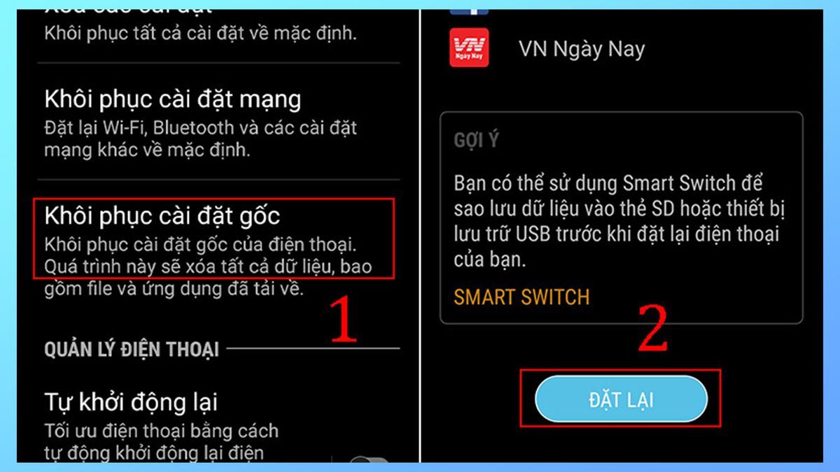 reset Liên minh Vuaboss gồm trang nào samsung đặt lại