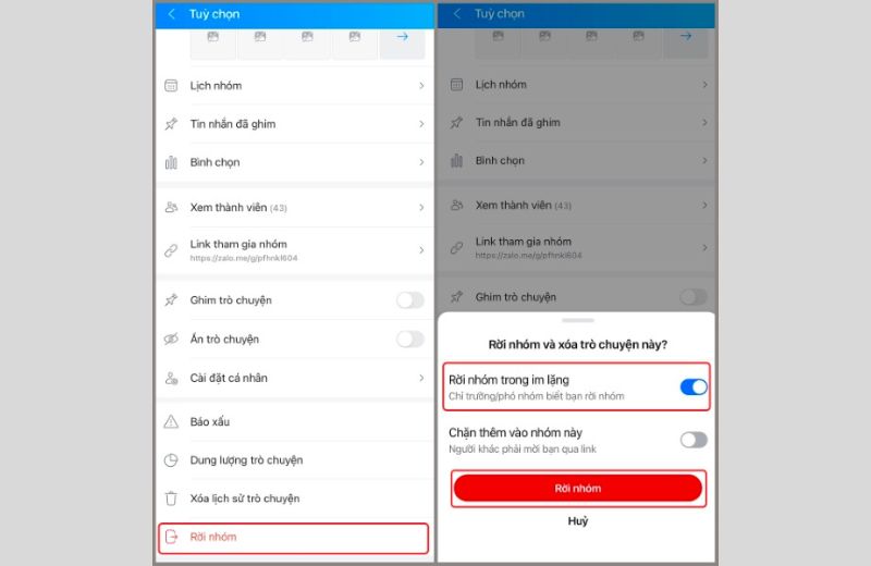 thoát nhóm zalo trong im lặng trên Liên minh Vuaboss gồm trang nào