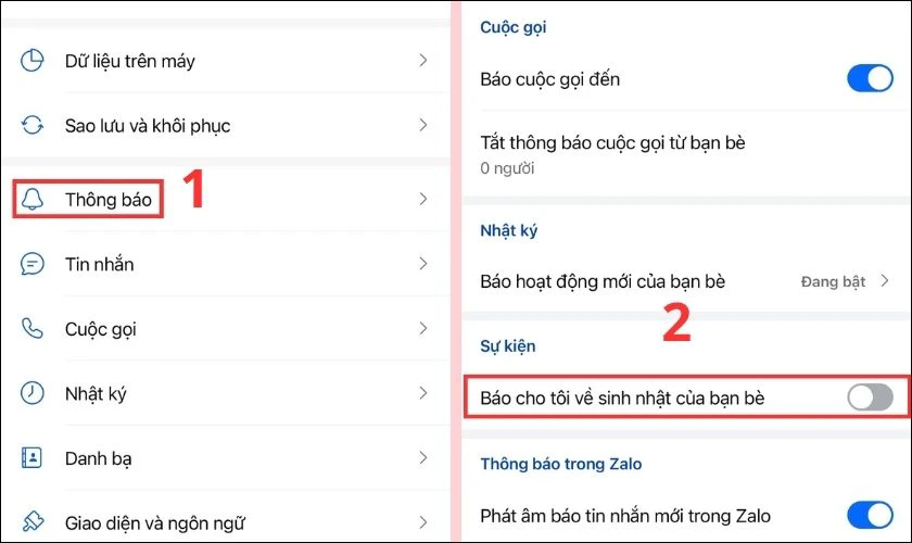 tắt thông báo sinh nhật bạn bè trên Liên minh Vuaboss gồm trang nào 