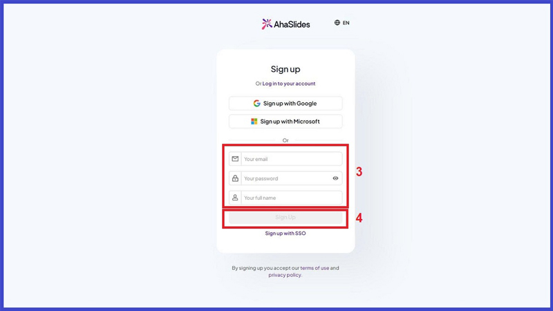 Đăng ký tài khoản Ahaslide