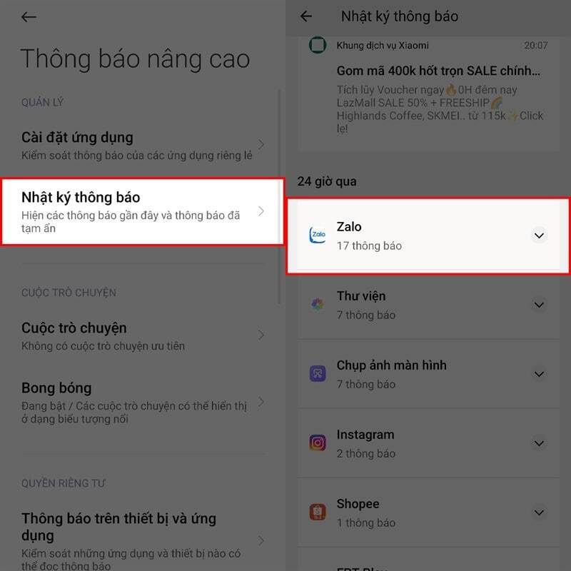 xem tin nhắn đã thu hồi trên Zalo trên điện thoại Samsung