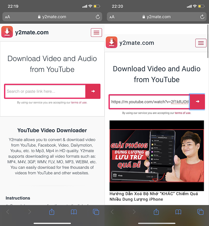 tải video trên Youtube về iPhone bằng y2mate.com
