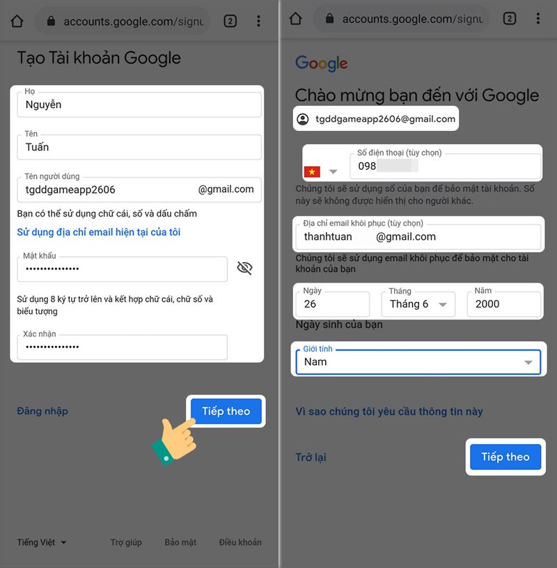 Tạo tài khoản Gmail trên Liên minh Vuaboss gồm trang nào 