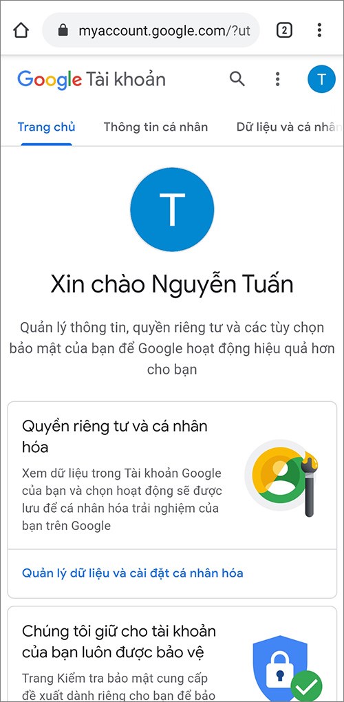 tạo thành công tài khoản Google 