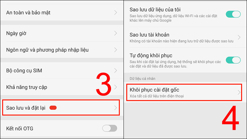 không gian trò chơi oppo sao lưu