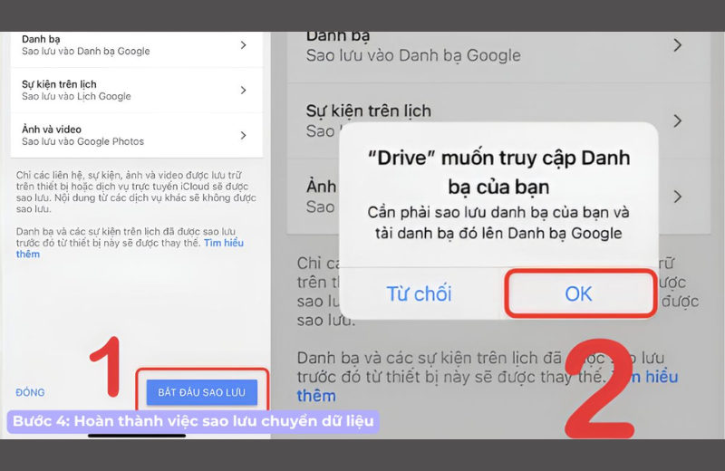 hoàn thành sao lưu dữ liệu bằng google drive 