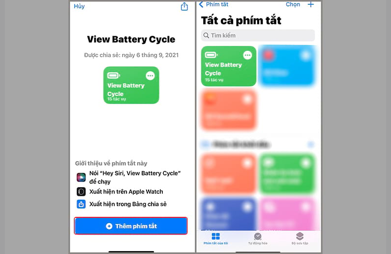 Sử dụng phím tắt View Battery Cycle để kiểm tra số lần sạc trên iPhone