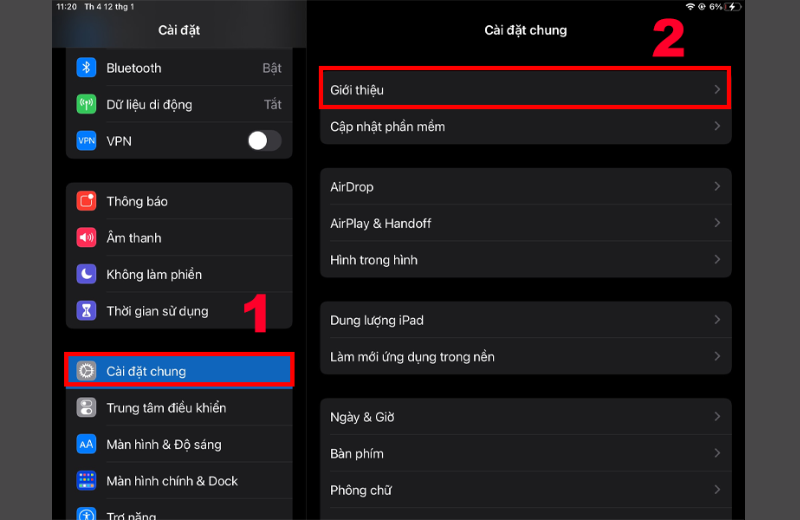 Tự xác định danh tính iPad ở phần cài đặt
