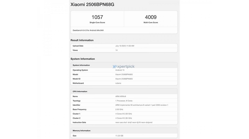 Xiaomi 15T Pro được thử nghiệm hiệu năng trên Geekbench