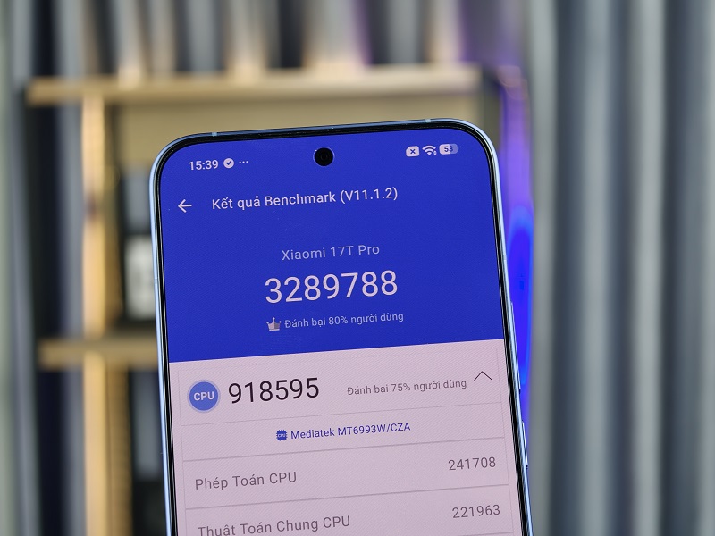 Xiaomi 17T Pro có điểm AnTuTu Benchmark lên tới 3.289.788 điểm.